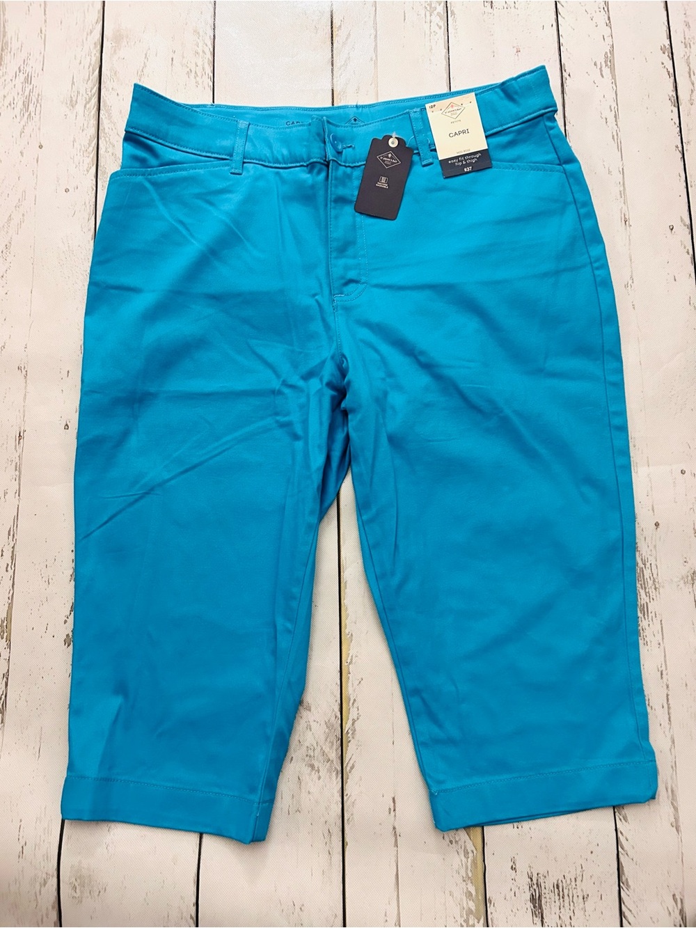 Sz 12P St. John's Bay Turquoise Capri Pants 98% cotton